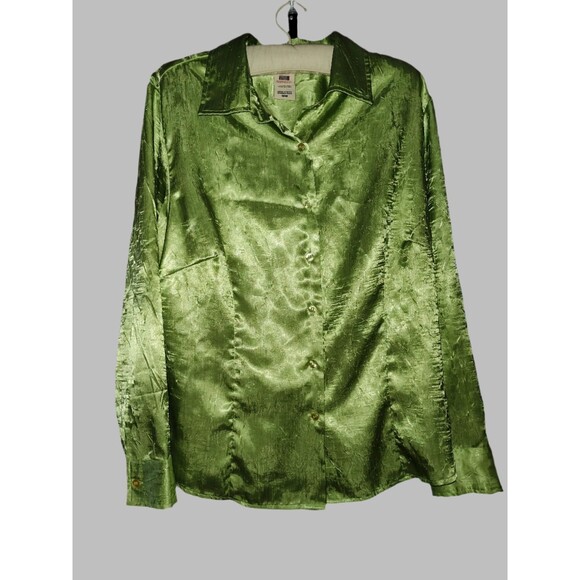 Faded Glory Shiny Green Button Down Long Sleeve Shirt - size 16W - Picture 1 of 4